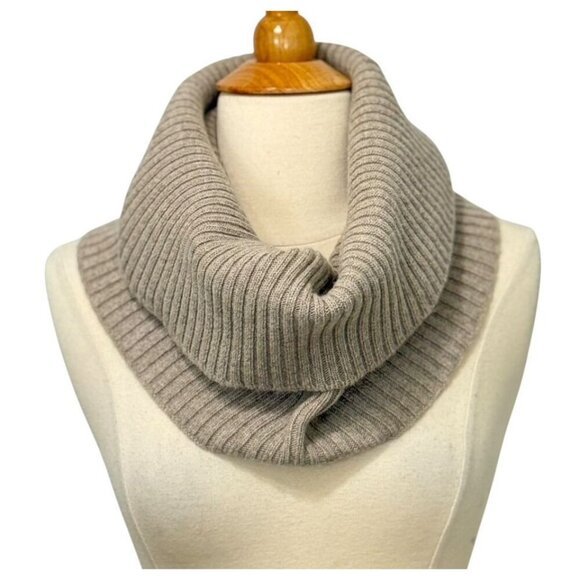 Max Mara Neck Warmer Scarf Ribbed Heathered Brown Oatmeal Soft Cozy Versatile - Picture 1 of 6